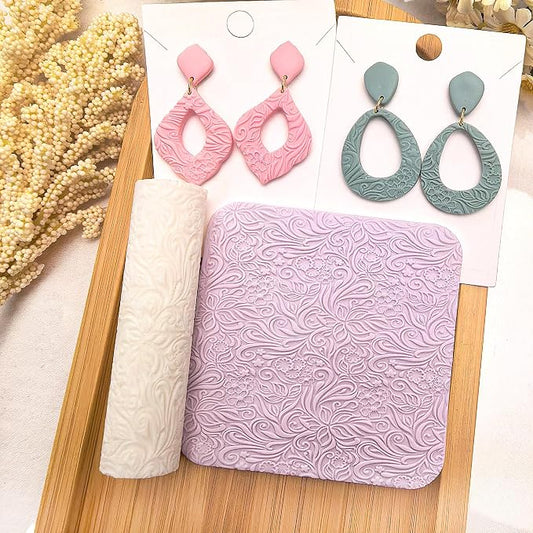 Polymer Clay Texture Roller Work with Polymer Clay Cutters for DIY Earrings Jewelry Making Craft Supplies (French Flower Pattern)