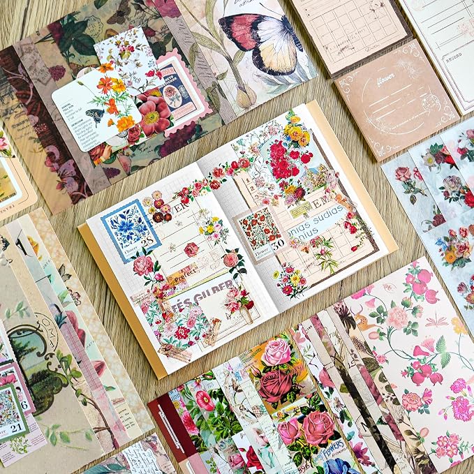 Scrapbooking Supplies Kit, A6 Grid Notebook, Vintage Junk Journaling Kit