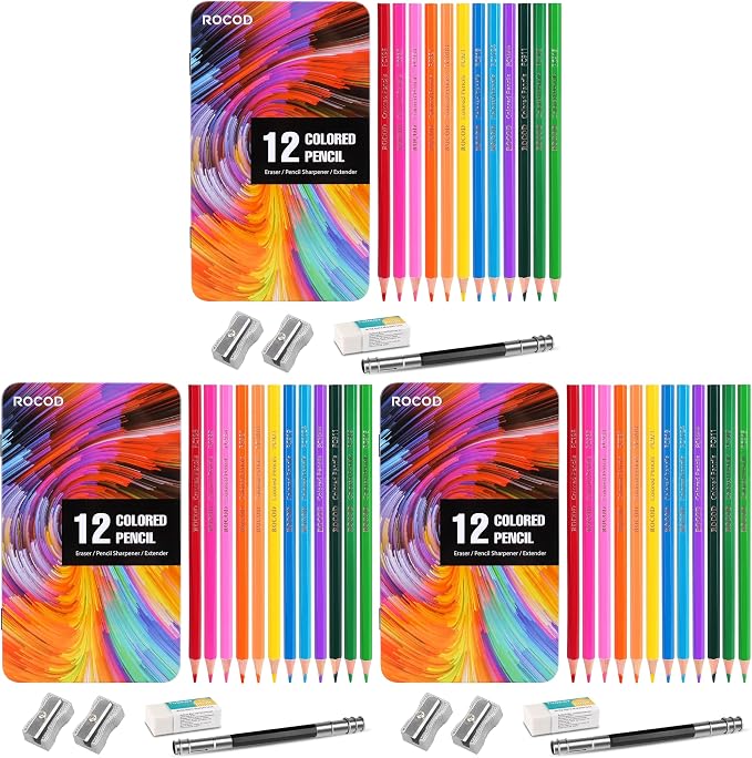 12-Color Colored Pencils Professional Coloring Pencils for Adults Art Color Drawing (Pack of 3)