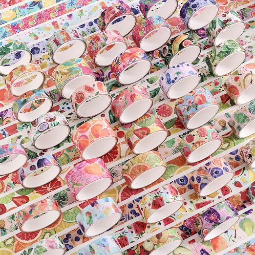 emmoolife 48 Rolls Washi Tape Set, Vibrant Watercolor Summer Fruit Decorative Tape for Scrapbooking, Bright Colorful Holiday Tapes for Junk Journal Supplies Bullet Journaling, DIY Art for Women