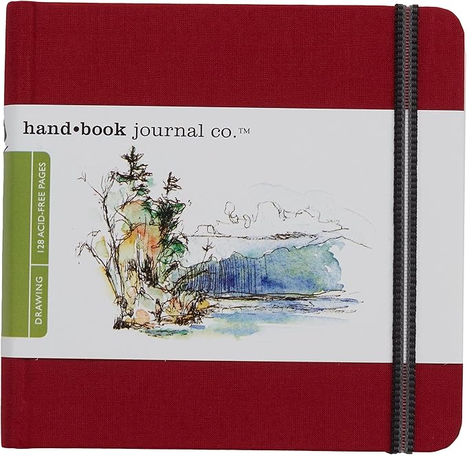 Handbook Journal Co. Artist Travelogue Travel Notebook for Drawing and Sketching, Vermilion Red, Large Landscape 5.5 x 8.25 Inches, 130 GSM Paper, Hardcover w/Pocket