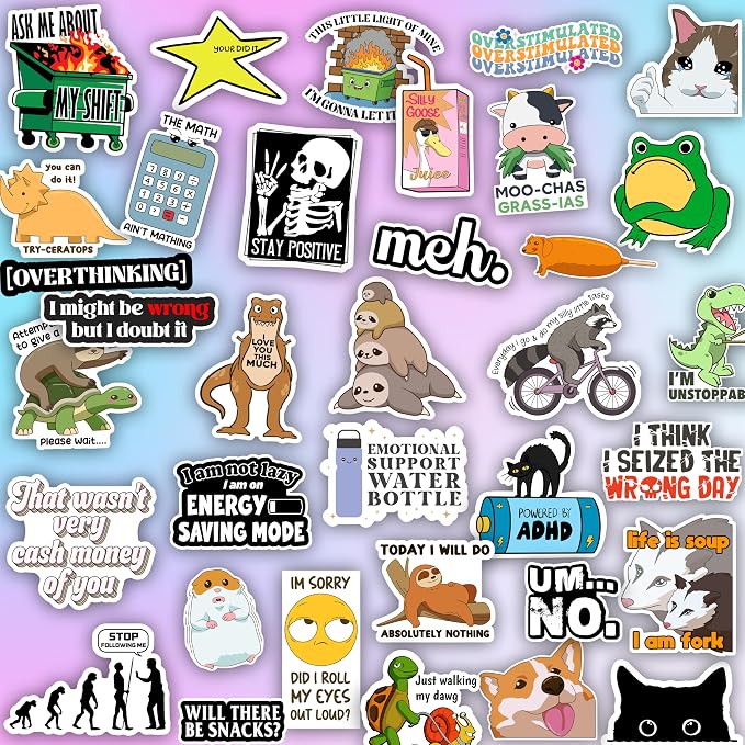 225PCS Funny Hot Mess Xpress Sticker Pack by Puraesla - Holographic Stickers for Adults, Waterproof Vinyl Sarcastic Relatable Meme Decals for Laptop, Water Bottle, Phone, Kindle, Journal