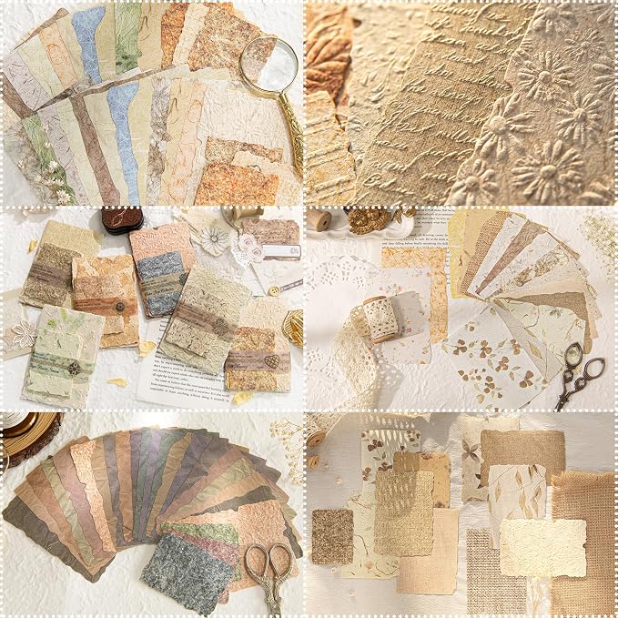 168Pcs Vintage Scrapbook Supplies Kit Textured Rice Paper for Junk Journal
