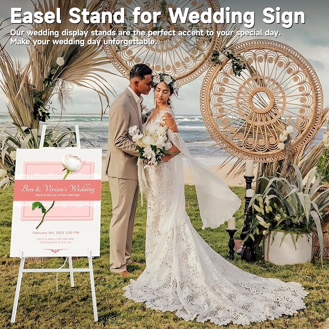Easel Stand for Sign, 4-Tier Height Adjustable, White