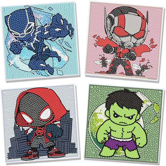 4 Pack Cartoon Diamond Art Kits for Kids, Arts and Crafts for Kids 4-6 | 4 Pack Cartoon Gem Painting Kit, Cute Gem Arts for Kids Ages 4 8 12, DIY Crystal Gem Kits for Gifts 6X6 inch without Frame