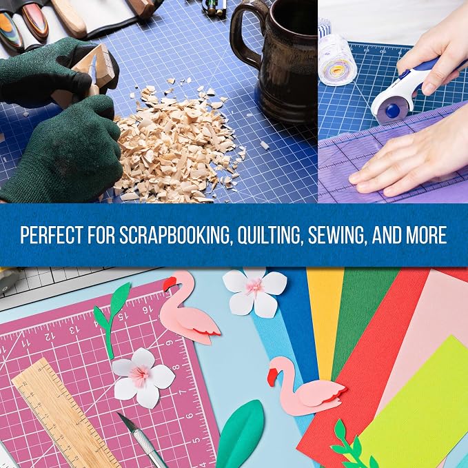 U.S. Art Supply 9"x12" Self-Healing Cutting Mat 5-Ply (2 Pack) Pink/Blue | Double-Sided Pink/Blue Craft Mat, Non-Slip Cutting Mats for Crafts, Sewing, Quilting, Scrapbooking