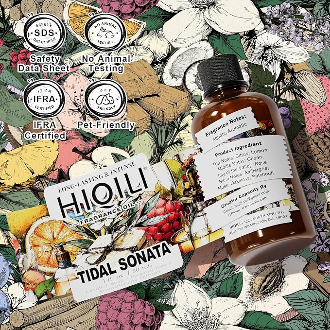 HIQILI Tidal Sonata Fragrance Oil for Diffuser, Ocean & Lemon Scents, Candle & Soap Making, Personal Care Scenting, Aquatic Notes, Long-Lasting Scents - 1.0 Fl Oz(Pack of 1)