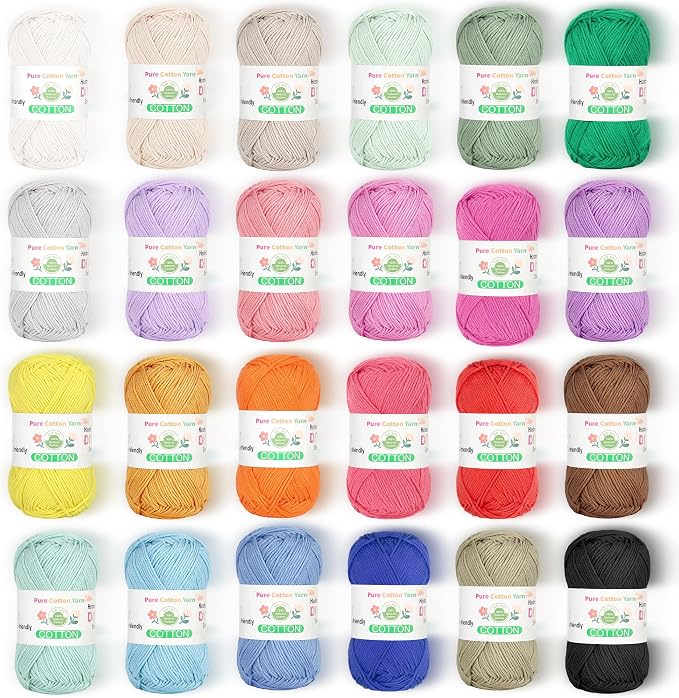 Katech Pure Cotton Yarn for Crocheting & Knitting–Baby Cotton Yarn | 24-Color of 137 Yards/1.76 oz Sport Weight CYC #2-Soft & Breathable-Ideal for Dishcloths, Baby Clothes, Potholders & Crafts