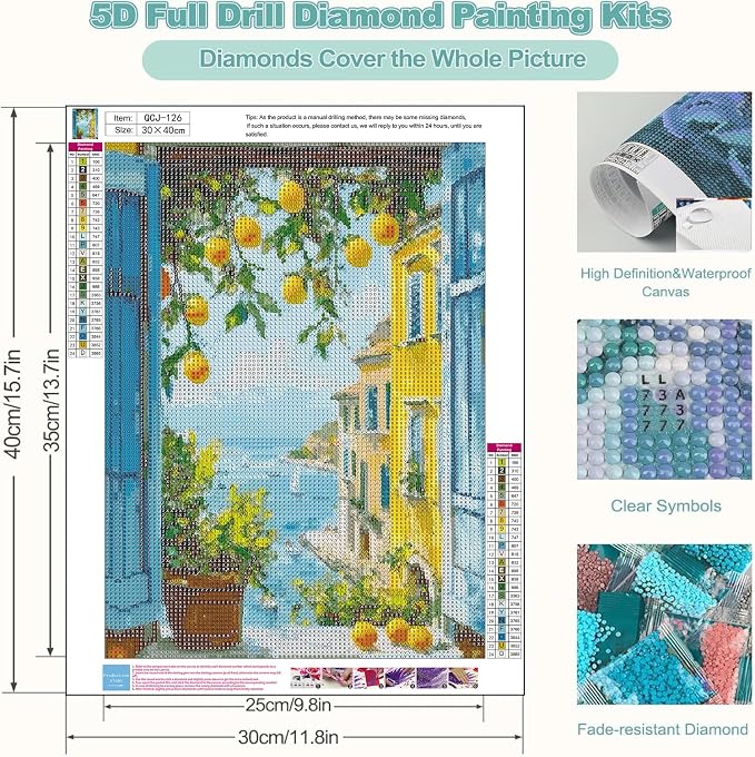 Accompany Wind Lemon Tree Diamond Art Kits for Adults, 5D Windowsill View Diamond Painting Kits for Beginners,DIY Round Full Drill Diamonds Gem Art Crafts for Home Wall Decor Gifts 12x16 Inch