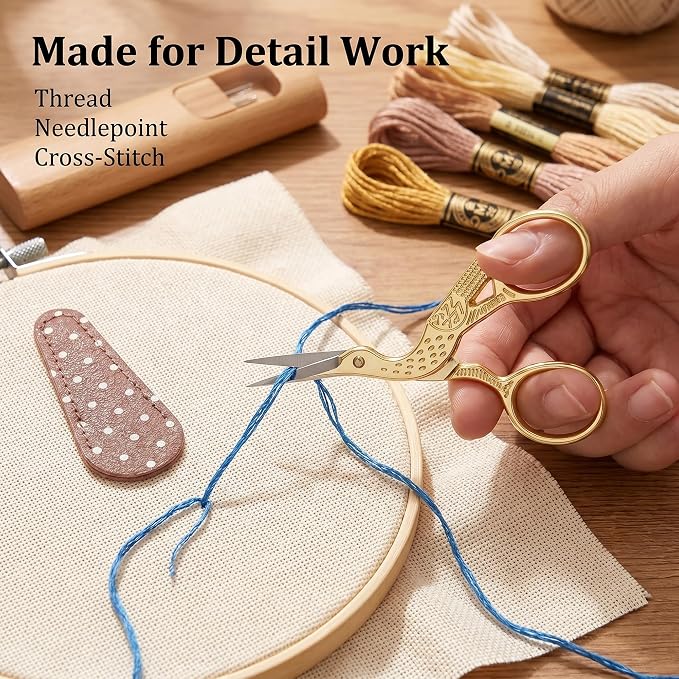 BIHRTC 3.6inch Little Embroidery Scissors Sharp Stainless Steel Tip Sewing | Cross Stitch Scissors for Office Home Manual Sewing Handicraft DIY Tool Art Work Needlepoint Crochet Vintage Detail Shears