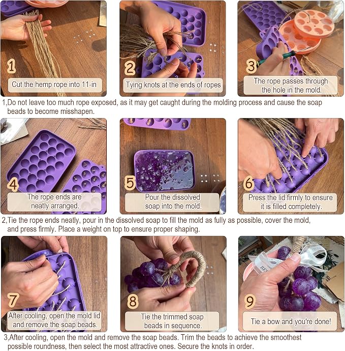 Soap Making Kit with 2 Silicone Molds (Grape & Rose), Gift Bags, Gift Tags, Ribbons & Jute Twine - 26 Pcs DIY Craft Set,Mold for Handmade Soap Making Gift - Idea for Adults & Crafters