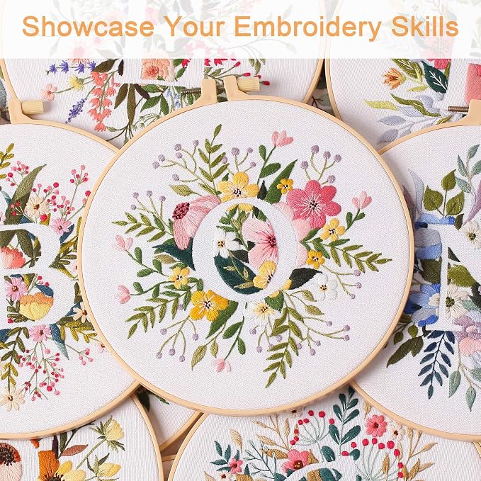 Harimau Letter Pattern O Embroidery Kit for Adult Beginners, Complete Starter Pack with 1 Hoop, Needles, Instruction Guide & Embroidery Stitch Video Tutorials