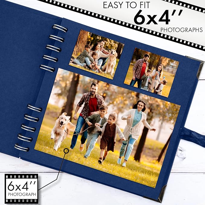 Bstorify Square Scrapbook Photo Albums 7 x 7 Inch Blue Hardcover with Ribbon Closure - Ideal for Scrapbooking, Art & Craft Projects | Hardcover with Thick 200 GSM Kraft Paper, Ideal for Your Scrapbooking Albums, Art & Craft Projects (Blue, 7 x 7 Inch)