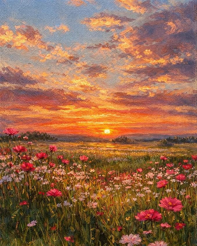 mrpwnle Landscape Paint by Numbers Kit for Adults Flowers Paint by Numbers | Landscape Adult Paint by Number Kits on Canvas, DIY Easy Acrylic Oil Flowers Paint by Numbers for Home Wall Decor 16X20 inch