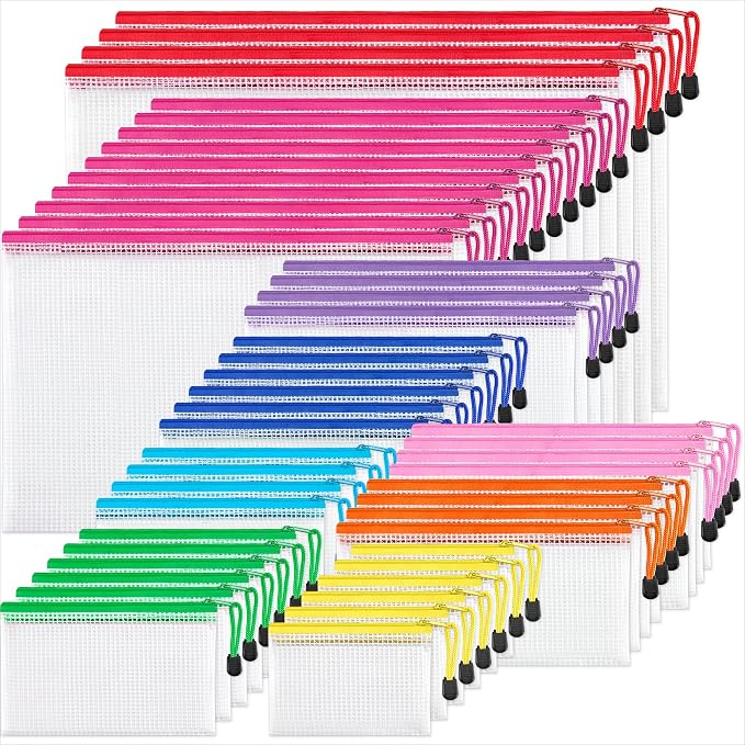 JARLINK 48 Pcs Mesh Zipper Pouch Bags, 8 Sizes Waterproof Zipper Bags