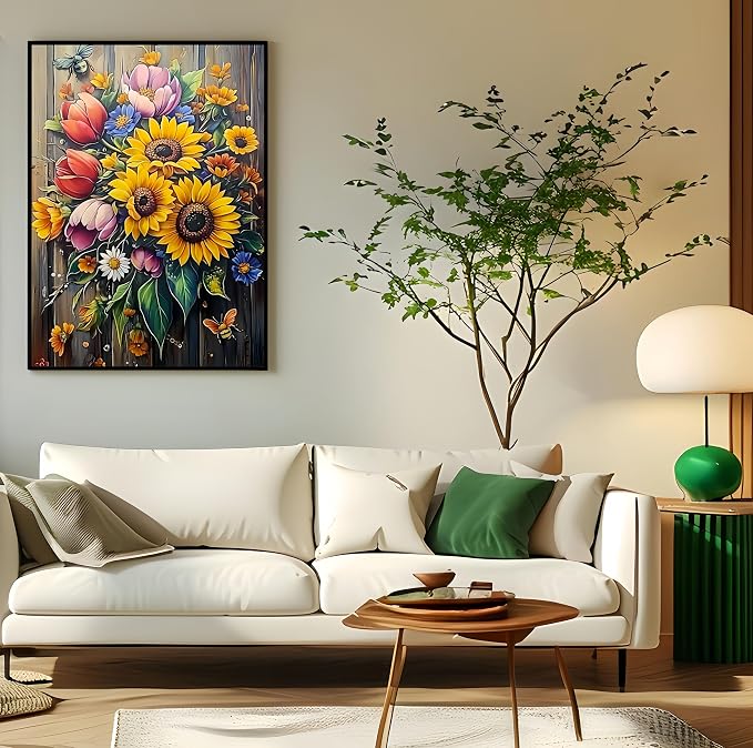 Diamond Art Kits for Adults,Sun Flower Diamond Painting Kit,11.8x15.8 Inch | 5D DIY Full Round Drill Paint by Diamonds, Relaxing Diamond Painting Dot Gem Art Craft,for Home Wall Decor Beginners