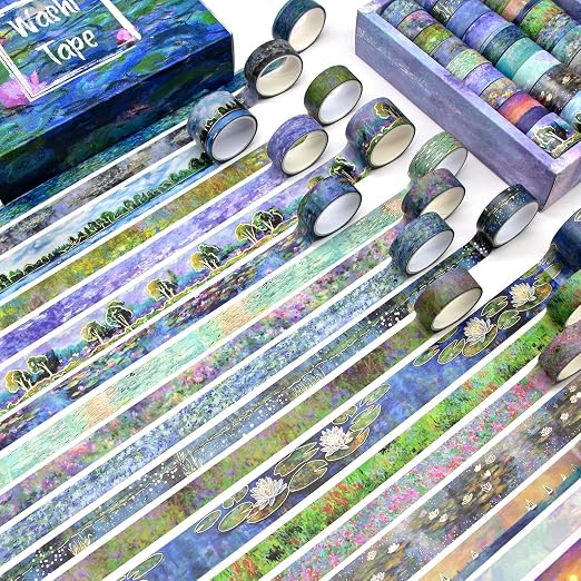 27 Rolls Washi Tape Set - Monet Gold Foil Vintage Decorative Masking Tape,Adhesive Craft Tapes for Scrapbooking Supplies,Journaling Supplies,Diy Crafts,Junk Journal Supplies, School Supplies