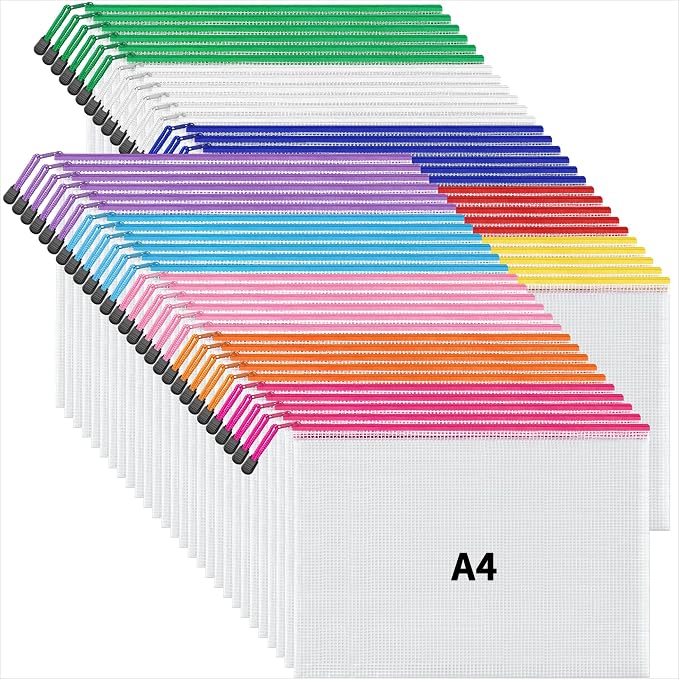 JARLINK A4 Mesh Zipper Pouch Bags, 56 Pcs Waterproof Zipper Pouch Bags