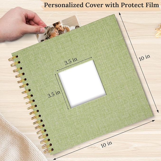 10"x10" Scrapbook Photo Album Linen Cover 20 Sheets 40 Pages White Paper | GrassGreen Hardcover Kraft White Pages Memory Book, for Travel Wedding Guest Book Christmas Baby Fits 4x6 & Instant Photos