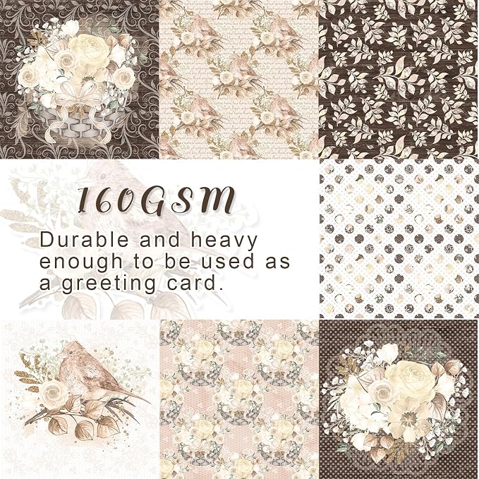 28 Sheets Scrapbook Paper, Floral Scrapbooking Specialty Papers 160gsm Cardmaking Craft Paper Pack Decorative Paper for Card Making (6"X6" Inch, Natural Softness)