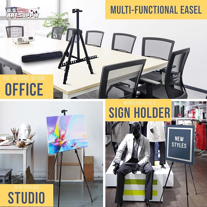 U.S. Art Supply 66" Black Metal Tripod Easel Display (10 Pack) | Adjustable from 20"to 5.5', Holds 32" Canvas - Floor/Tabletop Easel Stand, For Sign Display, Painting, Poster Board, Canvas