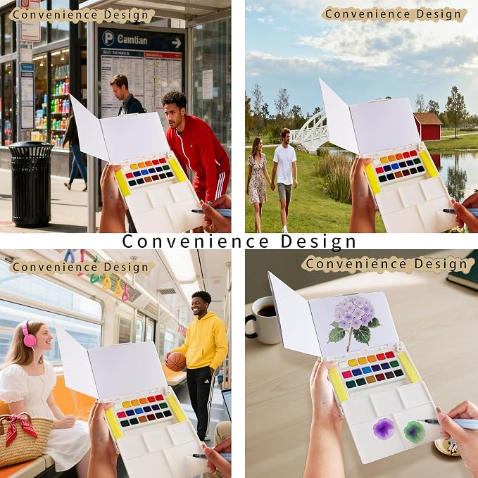 Watercolor Paint Set,Vivid Colors Travel Paint Set Graspable Painting Set Compact Size, Watercolor Kit with Water Brush Pens,24 Sheets Watercolor Papers,3 Online Tutorial Video - 18colors