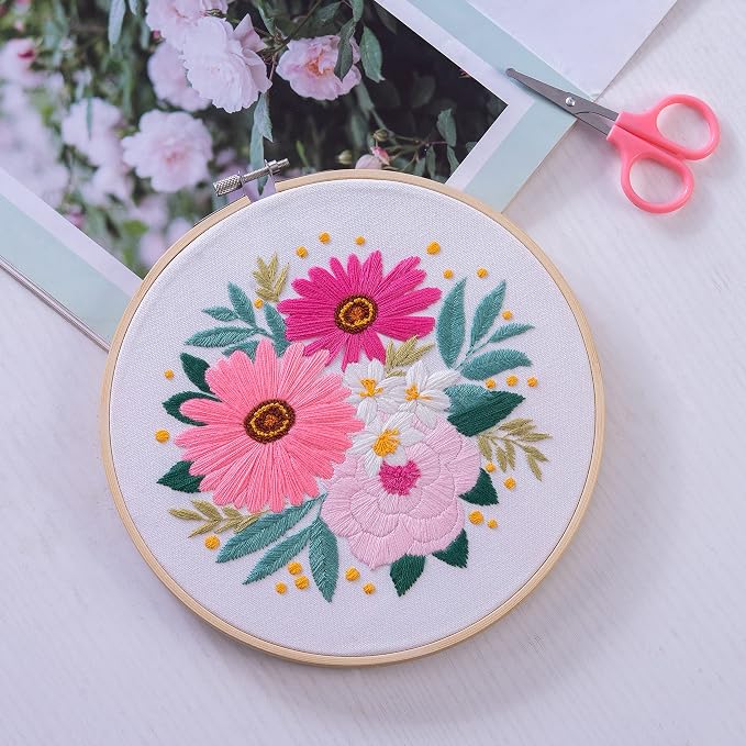 Bonroy 4 Sets Embroidery Set for Beginners, Art Craft, Easy Sewing Embroidery Kit Includes Embroidered Clothes with Patterns, Embroidery Hoops, Instruction Manual, Color Stitch Set (3)