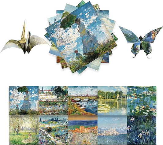 Origami Paper Kit 50 Sheets 6 Inch Square Double Sided Color 10 Vivid Colors for Hand Crafts Origami Paper Arts Creativity.Monet | 70GSM Colorful Paper,20 Different Pattern Origami Kit,DIY Hand Crafts,Arts Creativity,Easy to Fold,No-Fading.Monet