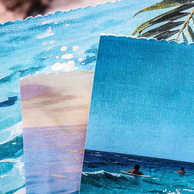 PRSTINCOL Summer Beach Stickers Book,50 Sheets Vintage Ocean Sticker Book for Journaling Scrapbooking,8.3x5.5 Inch Aesthetic Surf Stickers for Adults Crafts