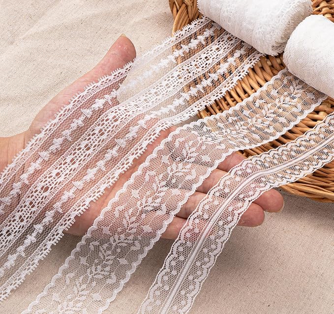 ilauke 82 Yards White Lace Ribbon 15 Rolls Vintage Lace Trims