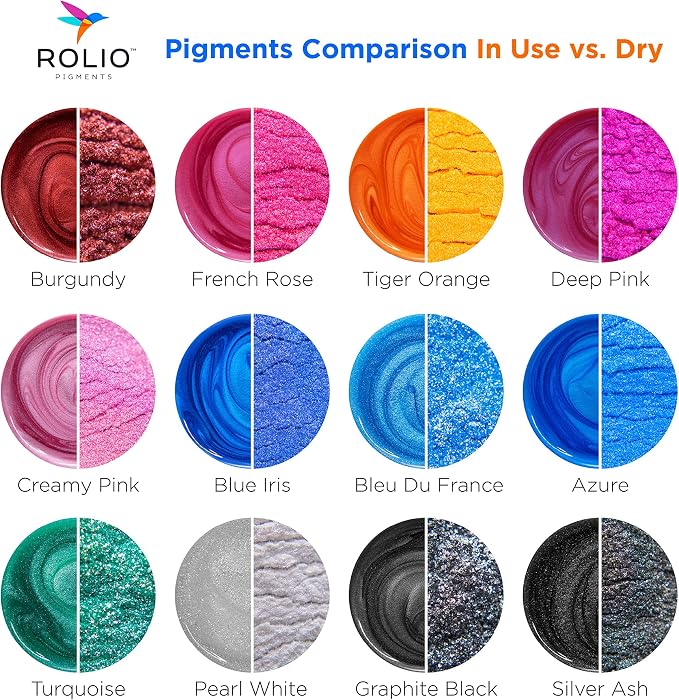 Rolio Premium Mica Powder Pearlescent Set -10g, 24 Jars (Original Set) | Pearlescent Color Pigments, Resealable Jars for Epoxy Resin, Soap Making, Candles, Slime, Nail Art, and DIY Crafts