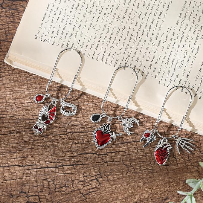 Gothic Paperclip Metal Bookmark - 3 Pcs Goth Paper Clips Planner Accessories Book Mark Gifts Large Unique Aesthetic Page Markers for Reading Lover Women Girl Bookish Birthday School Office