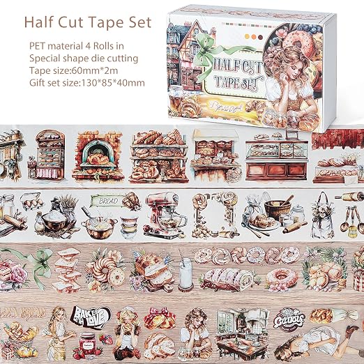 Snycler Pre-Cut PET Washi Tapes- 4 Rolls Oatmeal Rhyme