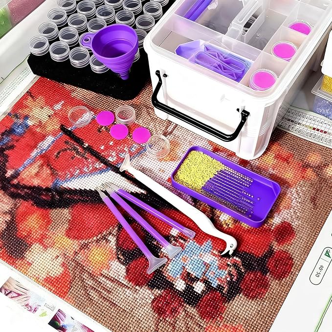 CXJINZE 111 Pcs Diamond Painting Tools Accessories Storage Kit, Purple