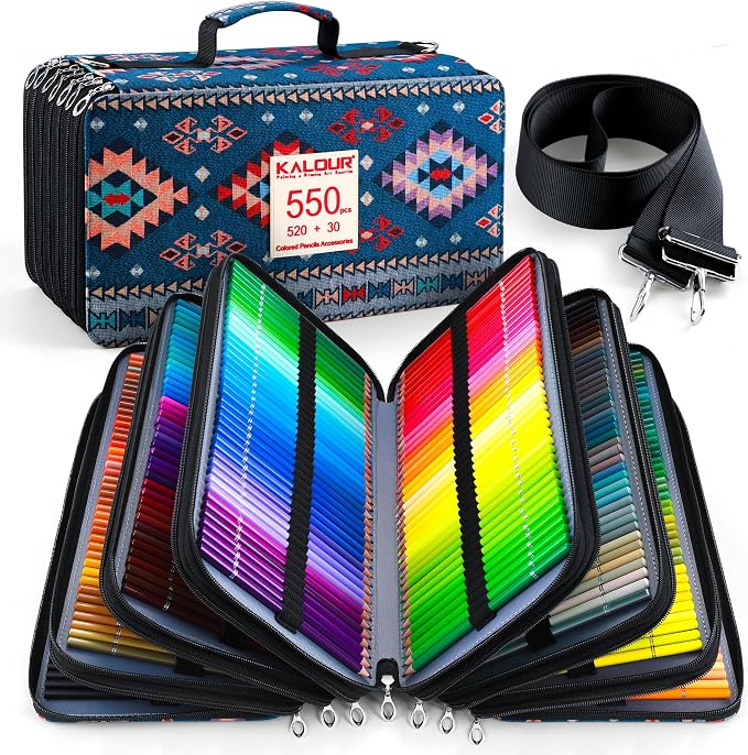 KALOUR 550 Colored Pencils Set with Large capacity Zipper Case,Soft Core with Vibrant Color,Ideal for Coloring Drawing Sketching Crafting, Art Supplies for Adults Artists Beginners
