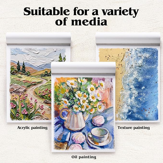 12 Sheets Canvas Paper Pad 12 x 16 in, 350 GSM, Glue Bound | Canvas-Textured Paper; Single-Sided Glue Binding; for Acrylic, Oil, Gouache & Markers; Portable for Studio Or Travel