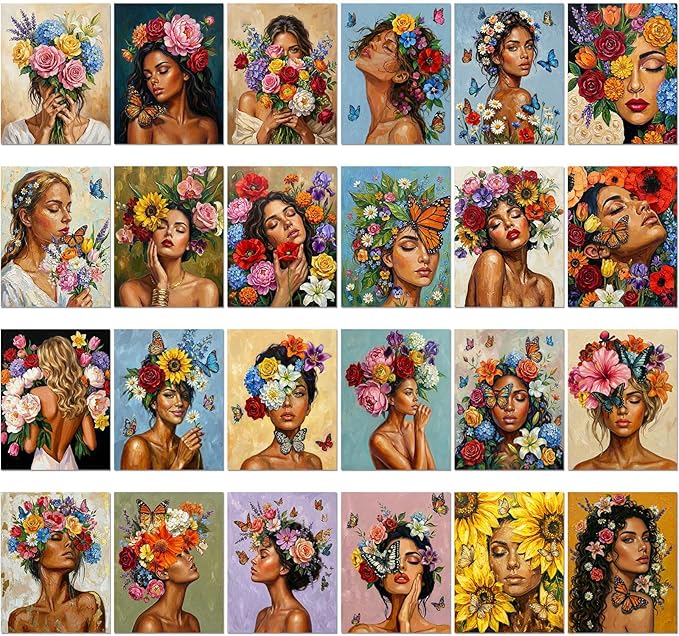 Sherr 24 Pcs Pre Drawn Canvas for Adult, Flower Maiden, 8 x 10 Inch