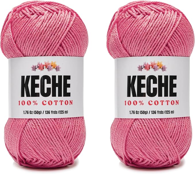 Cotton Yarn - 100% Cotton Yarn for Crocheting and Knitting, Mercerized Cotton Amigurumi Yarn Fine-Sport 2 1.76 oz (50g) / 136 Yrds (125 m) 2 Skeins - Rose Pink