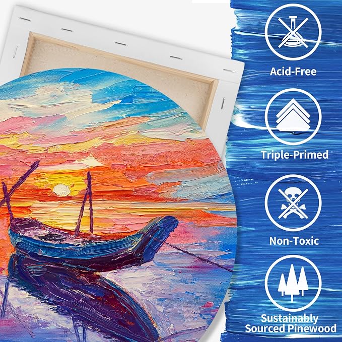 FIXSMITH 21 Pack Stretched Canvases, Multi Pack - 4x4, 5x7, 8x10, 9x12, 11x14, Round Canvas 12x12, 8x8 (3 of Each), 100% Cotton, Primed Canvases for Acrylic, Oil, Wet or Dry Art Media