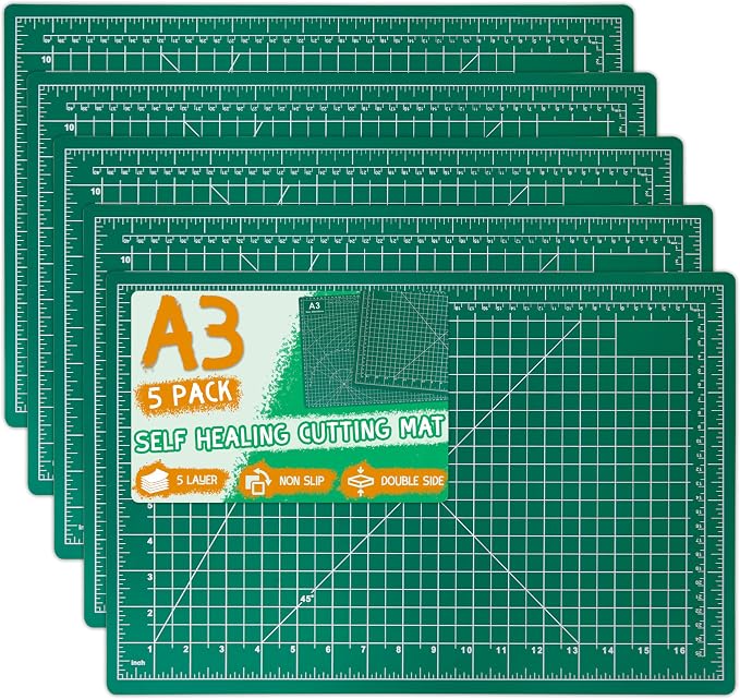 5Pack A3 Self Healing Cutting Mats,12" x 18" Double Sided PVC Craft Pads with Grid & Geometric Templates for Sewing,Scrapbooking,DIY Projects