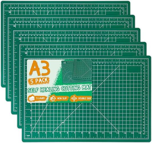 5Pack A3 Self Healing Cutting Mats,12" x 18" Double Sided PVC Craft Pads with Grid & Geometric Templates for Sewing,Scrapbooking,DIY Projects