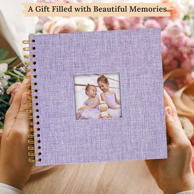 10"x10" Scrapbook Photo Album Linen Cover 40 Sheets 80 Pages White Paper | Purple Green Hardcover Kraft White Pages Memory Book, for Travel Wedding Guest Book Christmas Baby Fits 4x6 & Instant Photos