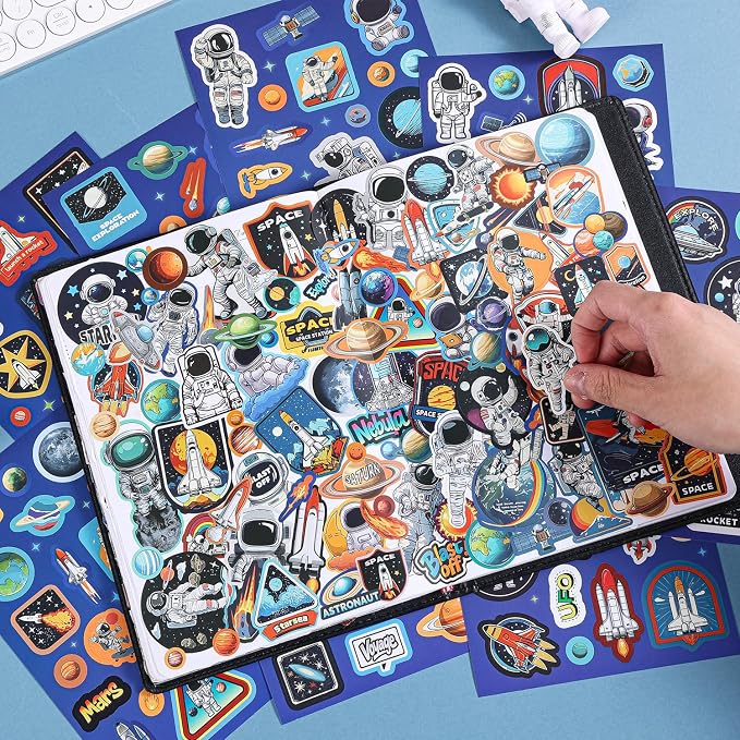 24 Sheets Space Stickers - 450+ Vibrant Planets, Astronauts and Rockets Decal Sticker Book for DIY Craft, Scrapbooking, Journaling and Laptop Decoration, Outer Space Stickers, Men, Women