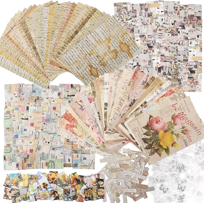 GNILLKO 300 PCS Vintage Scrapbook Supplies Kit | Scrapbook Paper Junk Journal Supplies with Stickers for Planner, Bullet Journaling, Junk Journal