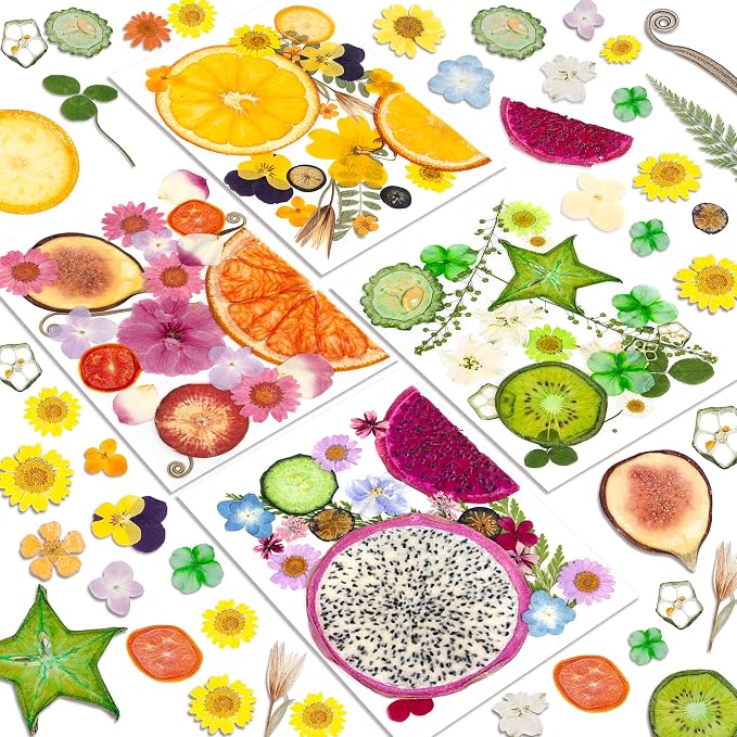 Resiners Dried Pressed Flowers for Resin Molds Scrapbook Supplies | Real Natural Dried Flowers Dry Leaves kit for Card Making Resin Jewelry Making Soap Candle DIY Crafts (Bright Fruit 80pcs)