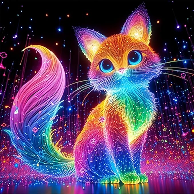 Diamond Art Kits for Adults,Glowing Cat Diamond Painting Kit,13.8X13.8inch | 5D DIY Full Round Drill Dreamy Cat Paint by Diamonds,Dot Gem Art Painting Kits,for Home Wall Decor Beginners