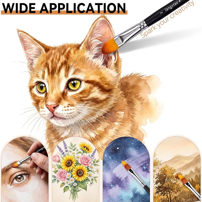 6 Pcs Dual-Layer Filbert Watercolor Brushes, Grainer Paint Brush Comb Set | 6Pcs, Drawer Gift Box Included, Professional Synthetic Bristles, Filbert Watercolor Brushes for Adults in Acrylic, Watercolor