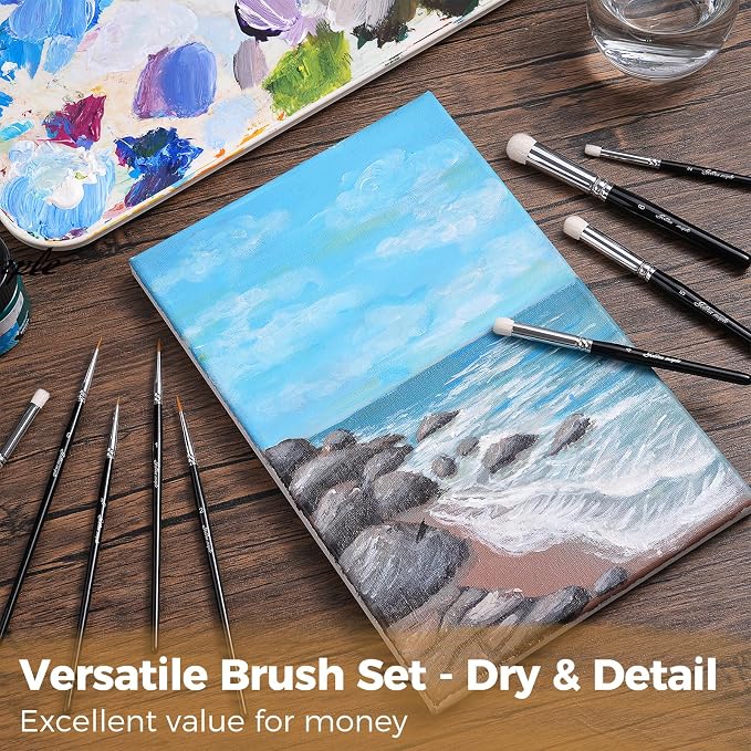 Golden Maple Drybrush Miniature Paint Brushes -10pcs Micro Detail Paint Brush Set, Small Fine Detail Brushes for Acrylics, Watercolors & Paint by Number, Figurine
