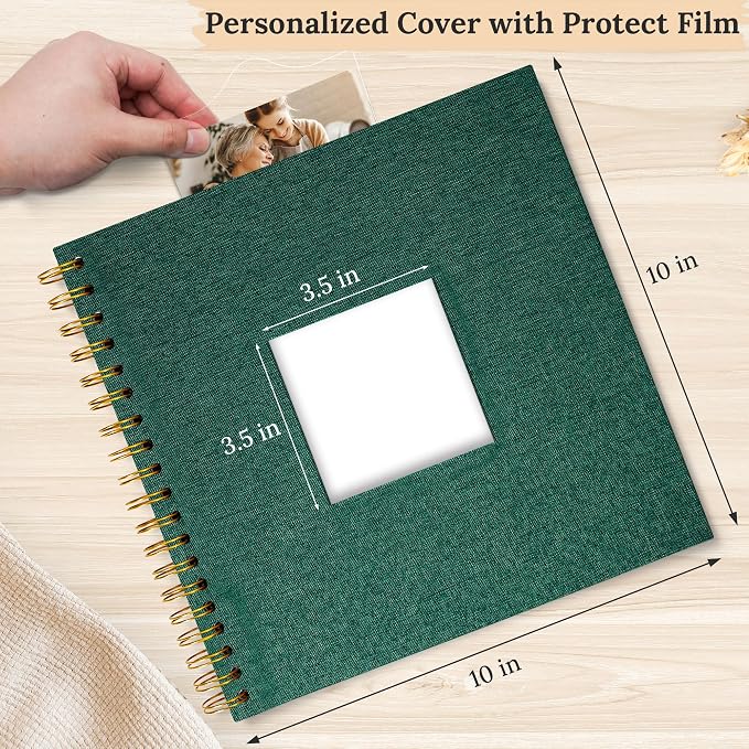 10"x10" Scrapbook Photo Album Linen Cover 40 Sheets 80 Pages White Paper | Green Hardcover Kraft White Pages Memory Book, for Travel Wedding Guest Book Christmas Baby Fits 4x6 & Instant Photos