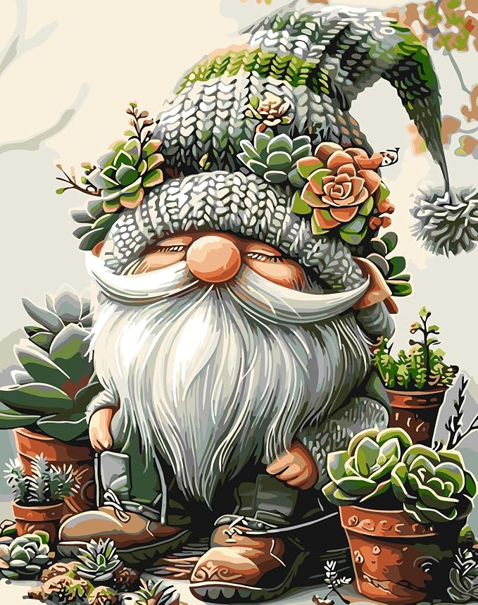 BYGFHLYW Easy Gnome Paint by Numbers Kit for Adults Beginner 16x20 in | Adult Paint by Number Kits on Canvas, DIY Painting with Numbers, Acrylic Oil Paints by Number Kits for Wall Decor